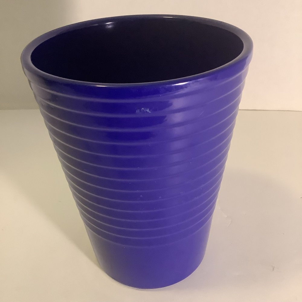Vintage 6.5” Tall Cobalt Blue Ribbed Vase 5” Round Top 3.5” Round Bottom German